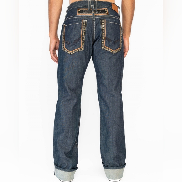 Robin's Jean Other - Robin’s Jean D5210 Leather Rivets Straight Leg Dark Wash Denim Blue Jean